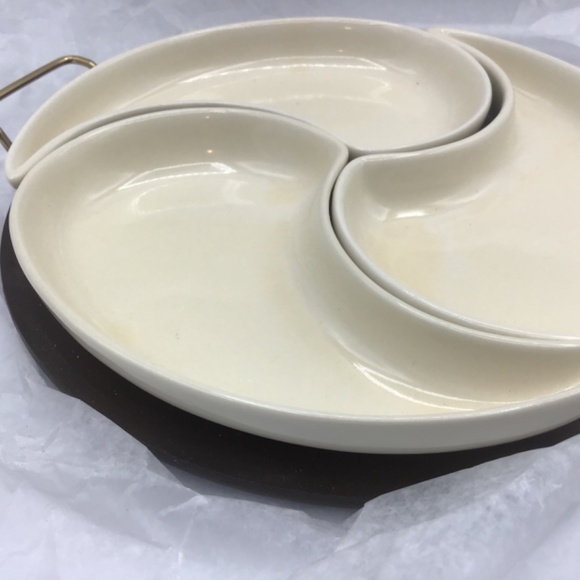 Verdici Design Italian porcelain serving dish with a wooden tray and metal hand - Picture 3 of 8